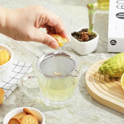 3.35 Inch Silver Fine Mesh Strainer, Stainless Steel Metal Handheld Small Mini Sieve Strainer, Kitchen Food Strainer with Handle for Cocktail, Tea, Coffee and Juice