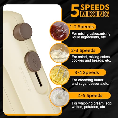 Lord Eagle 5-Speed Small Hand Mixer Electric, 300W Compact Portable, Cream