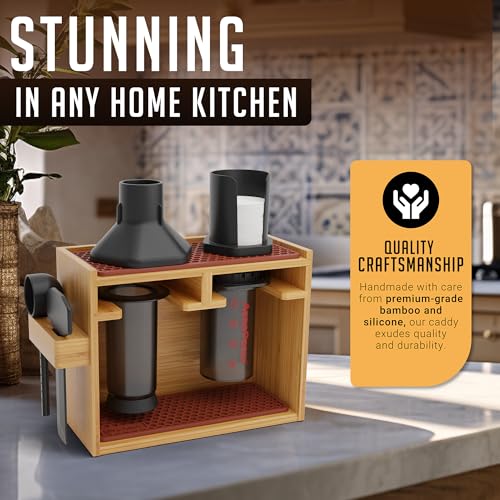 HEXNUB Organizer Stand for AeroPress Bamboo Coffee Caddy Original Brown