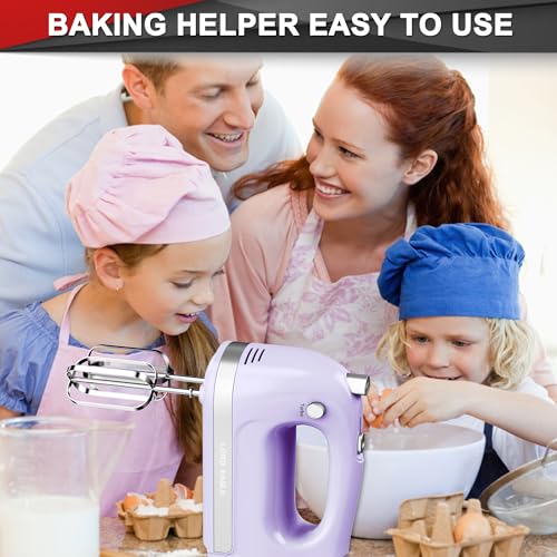Lord Eagle Hand Mixer Electric Handheld 400W, 5-Speed Lightweight Kitchen Mixer with Storage Case, 5 Stainless Steel Attachments for Baking Cake Egg Cream Food Beater, Turbo+Eject Button, Purple