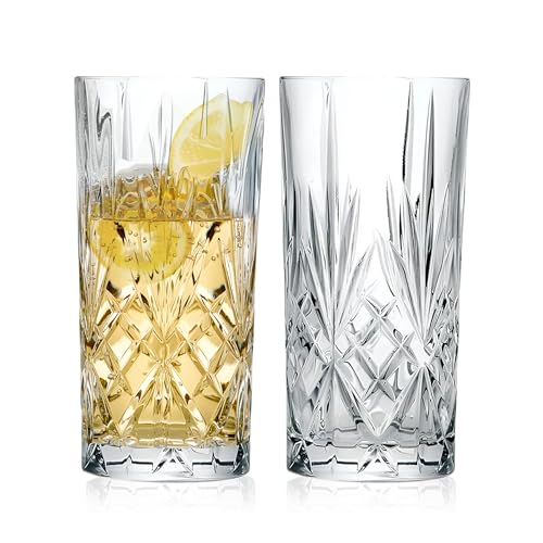 Barski Highball Glass - Drinking Glasses - Set of 2 - Hiball Tumblers - Glass Crystal Tumbler - for Water, Juice, Beer, Mixed Cocktails, Mojito Glass, Tom Collins Bar Glassware, 12 oz, Made in Europe
