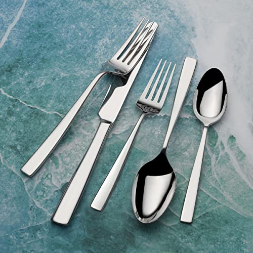 Mikasa Everett 18/10 Stainless Steel Flatware Set, 101-Piece Service for 12, Silverware Set with Slim Square-Cut Handles, Dishwasher Safe Cutlery Set