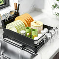 Simple Trending Dish Drying Rack, Space-Saving Large Dish Rack for Kitchen Counter, Anti-Rust Dish Drainer with Cutlery & Cup Holders, Black