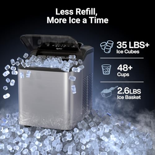 Typhur Fast Nugget Ice Maker Countertop with Self-Cleaning Pump, 35lbs/24H Crushed Pebble Ice Machine with Pellet Ice, 8 Packs Cleaner, Dual Ice Scoops for Home, Kitchen, Party, RV, Stainless Steel