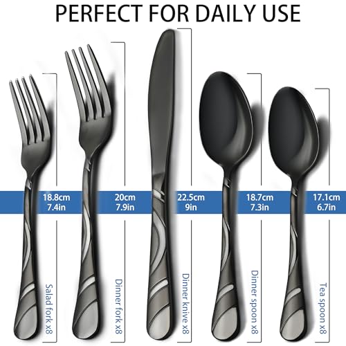 Black Silverware Set for 8, 18/0 Stainless Steel 40-Piece Frosted & Mirror Finish Flatware Set, Modern Cutlery Set for Wedding Restaurant Housewarming Party Event Serving For 8