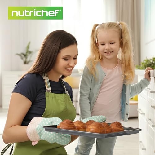 NutriChef 8-Piece Nonstick Stackable Bakeware Set - PFOA, PFOS, PTFE Free Baking Pans Set w/Non-Stick Coating, 450°F Oven Safe, Round Cake, Loaf, Muffin, Wide/Square Pans, Cookie Sheet (Gray)