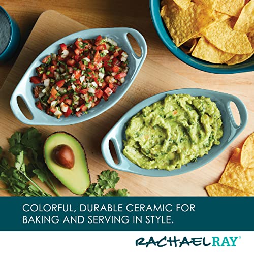 Rachael Ray Ceramics Au Gratin Set, Oval, Two 12-ounce, Agave Blue