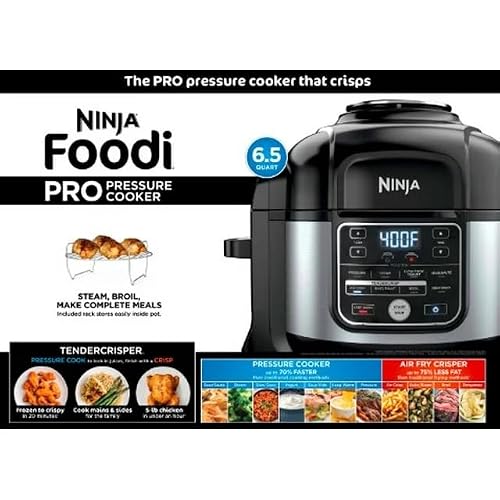Ninja Foodi OS300 10-in-1 6.5-Quart Pro Pressure Cooker Air Fryer Multicooker, Stainless, Indoor grill’s wide temperatureCyclonic Grilling Technology 500F, Smoke Control System (Renewed)