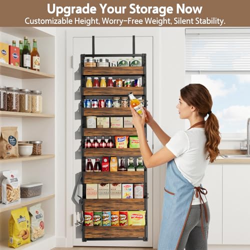 Stuvicient Over the Door Pantry Organizer: Pantry Organization and Storage with Hanging Basket - 8-Tier Adjustable Shelves Metal Spice Rack for Kitchen Laundry Room Bedroom & Bathroom