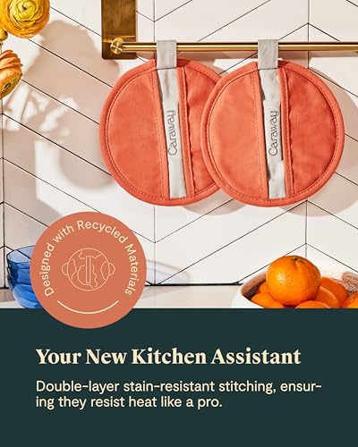 Caraway Pot Holders - 100% Organic Cotton Pot Holder - Double-Layer Stain Resistant Stitching - Resists High Heat & Low Cold Temperatures - Machine Washable - Cream