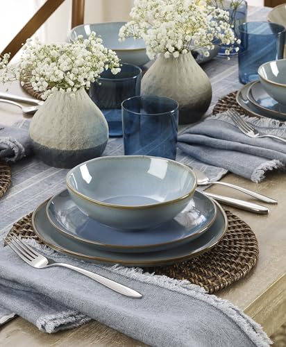 Oneida Dinnerware Set, Organic Shades Blue 18-Piece Dinnerware Set, Service For 6, Stoneware Material, Dishwasher And Microwave Safe, Bowls, Plates And Bowls, Dinner Dishes, Plates (Blue, 18 Piece)