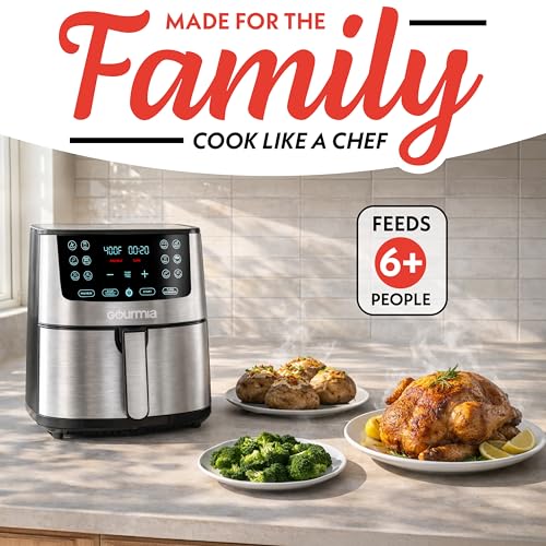 Gourmia Air Fryer Oven Digital Display 8 Quart Large AirFryer Cooker 12 Touch Cooking Presets, XL Air Fryer Basket 1700w Power Multifunction GAF838 Black and stainless steel air fryer