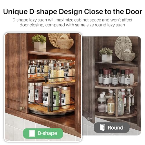 Lazy Susan Organizer Spice Rack - Spice Organization for Cabinet Height Adjustable Rotating Lazy Turntable, Pantry Kitchen Wood Revolving Seasoning Organizer (Vintage, 12 Inch)