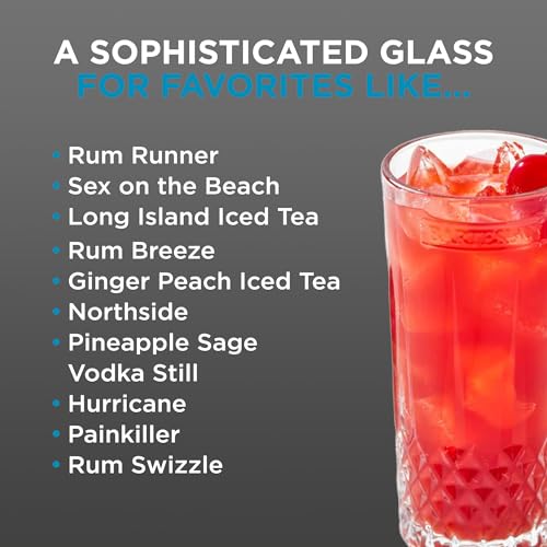 Bartesian Diamond Etched Highball Glasses - 10.5 Oz Tall High Ball Collins Glass Set for Mixed Cocktails & Mocktails - Classy Home Bar Mixing Glassware with Luxurious Gift Packaging - Set of 2