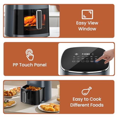Sweetcrispy Air Fryer 6 Quarts with Window, 12-in-1 Square Airfryer Oven for Family, 400°F Rapid Air Crispy Technology, Roast Bake Dehydrate, Nonstick & Easy-Clean Basket