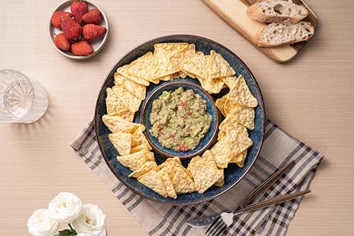 ArtifexCeram Ceramic Chips and Dip Serving Tray - Large Divided Party Bowl Set for Salsa, Veggies, Fruit & Snacks - Modern Minimalist Appetizer Platter with Unique Kiln-Change Glaze (Red Speckled)