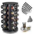 Tianifa Black Countertop Revolving Spice Rack, Empty 20-Jars Rotating Spice Rack Organizer, Round Carousel Tower, 135 Spice Labels with Funnel Complete Set, for Kitchen Countertop, Cabinet