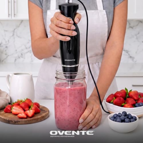 OVENTE Electric Corded Hand Blender, 300W with 2 Mixing Speeds Black HS560B
