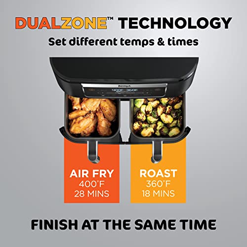 Ninja DZ090 6-Quart Dual-Zone 2-Basket Air Fryer - Roast, Bake, Dehydrate (Renewed)