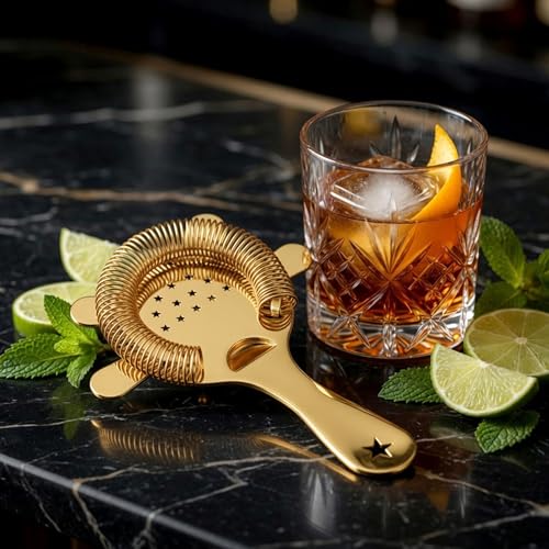 Homestia Hawthorne Strainer - Stainless Steel Cocktail Strainer with Removable High-Density Spring for Bartending, Boston Shakers & Mixing Glasses, Professional Bar Tools Gold