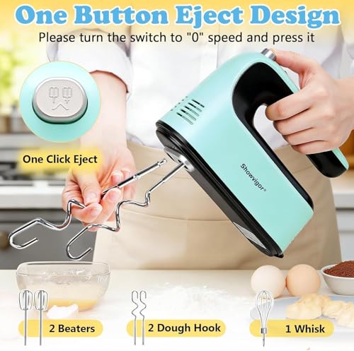 Electric Hand mixer - Adjustable Speed 300W Handheld Mixer Electric Whisk with 5 Stainless Steel Accessories, Turbo Boost/Self-Control Speed + Eject Button Food Beater for Cakes Eggs
