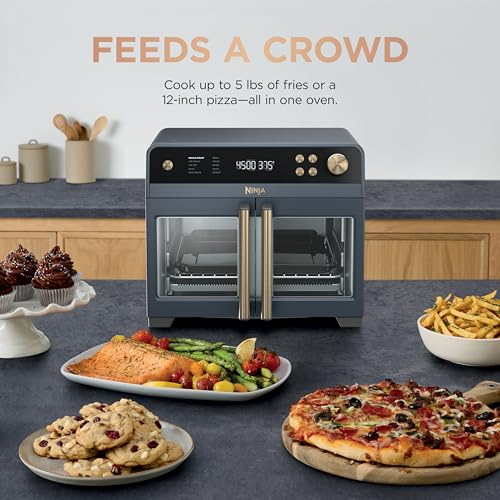 Ninja | French Door Premier Air fry Oven | 10-in-1 functions | 20.3-qt capacity | 5-qt Air Fry Basket, Sheet Pan, Wire Rack, Broil Rack | PFAS-free, Dishwasher-Safe Accessories | Cyberspace | FO101BL