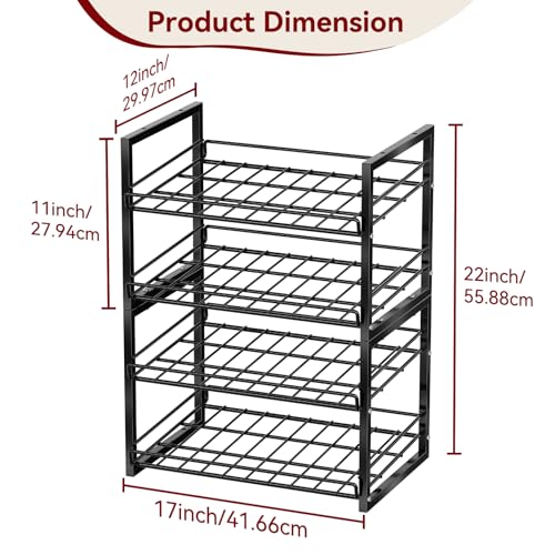 MWQ 2-Tier Stackable Can Organizer 2 Pack, Pantry Can Dispenser Holds Up to 48 Cans, Metal Wire Basket for Canned Food Soda Drinks, Black