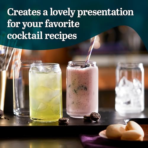 Libbey Classic Can Shaped Drinking Glasses Set of 4, Clear Kitchen Glass Tumbler, 16 Oz, Dishwasher Safe Glass Cups Set for Beverages and Cocktails
