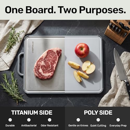 Chopzilla XL Titanium Cutting Board, Food Safe Double Sided PP and Titanium Cutting Boards for Kitchen with Etched-In Ruler for Meats, Vegetable Chopping, Dishwasher Safe - 15.75" x 10.5" (1 Pk)