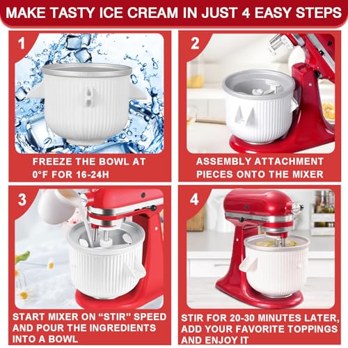 Ice Cream Maker Attachment for KitchenAid Stand Mixer, Compatible with 4.5/5QT & 6QT Stand Mixers, 2 Quart Frozen Kitchenaid Ice Cream Maker Attachment Ice Cream Bowl for Yogurt/Sorbet Gelato