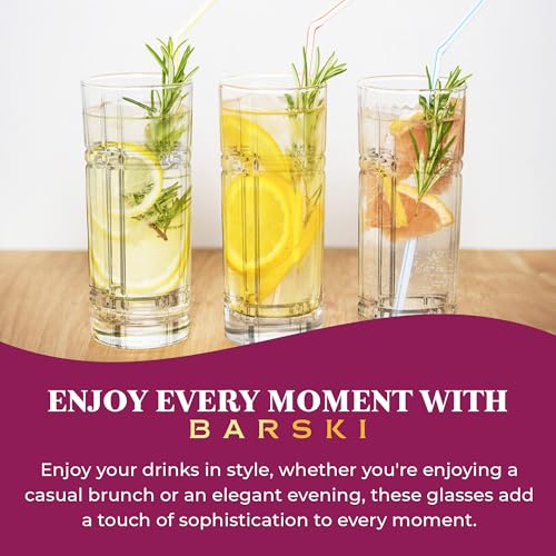 Barski Highball Glass - Drinking Glasses - Set of 4 - Hiball Tumblers - Glass Crystal Tumbler - for Water, Juice, Beer, Mixed Cocktails, Mojito Glass, Tom Collins Bar Glassware, 12 oz, Made in Europe