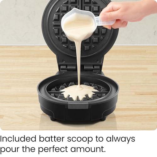 Chefman Anti-Overflow Belgian Waffle Maker w/Shade Selector, Temperature Control, Mess Free Moat, Round Iron w/Nonstick Plates & Cool Touch Handle, Measuring Cup Included, Black