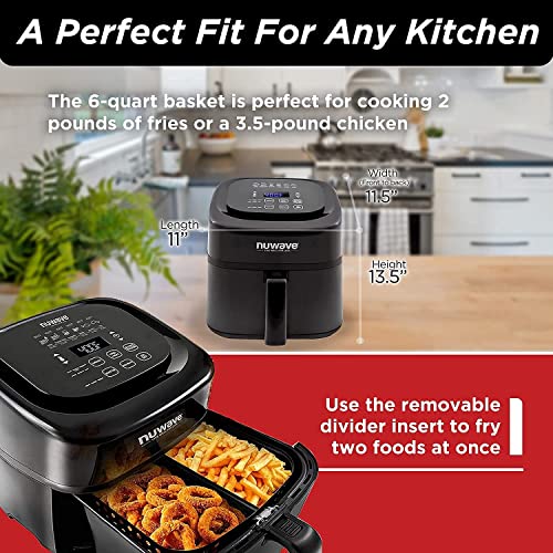 Nuwave 6-quart Brio Healthy Digital Air Fryer with One-Touch Digital Controls, 6 Preset Menu Functions & Removable Divider Insert (Renewed)