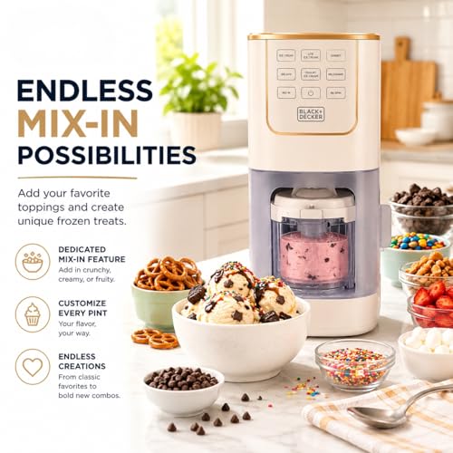 BLACK+DECKER Ice Cream Maker for Families & Kids – Make Protein, Keto & Dairy-Free Ice Cream, Gelato & Milkshakes at Home – Easy Creamy Pint Machine with Mix-Ins