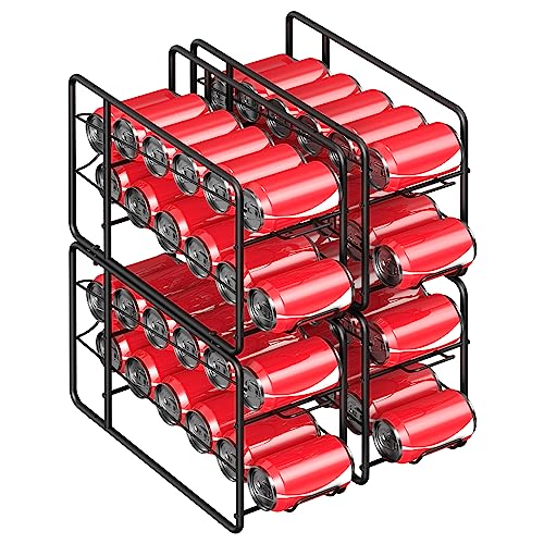 MOOACE 4 Pack Can Dispenser Rack, Stackable Soda Can Organizer Holder for Canned Food Storage Kitchen Cabinet Pantry Countertop, Black