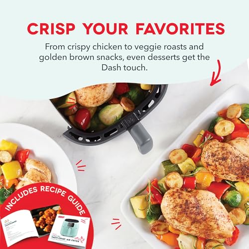 Dash Tasti-Crisp™ Digital Air Fryer – 2.6 Quart Small Compact Mini Air Fryer for French Fries, Nuggets & More, 1-2 People, Auto Shut Off, Adjustable Temp, Dishwasher Safe Parts - Grey