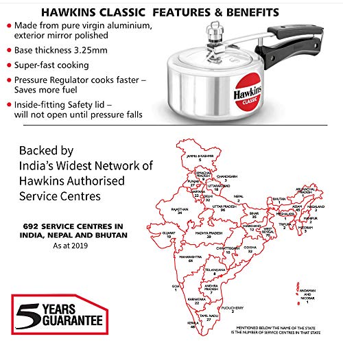 Hawkins Aluminium 1.5 Litre Classic Pressure Cooker,Best Inner Lid Cooker,Small Cooker,Silver(Cl15)
