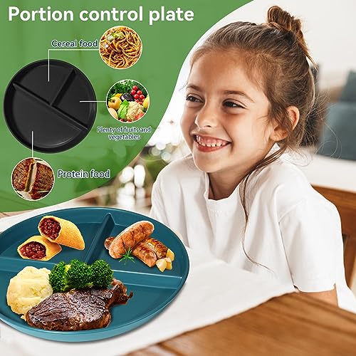 WAYGYMBBD Portion Control Plate For Adults 9 Inch 5Pcs, Round Divided Plates for Adults, 3 Compartment Plates With Dividers，Microwave And Dishwasher Safe