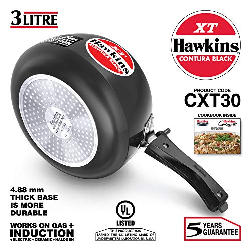 Hawkins Contura Hard Anodized Induction Compatible Extra Thick Base Pressure Cooker, Black, 3L