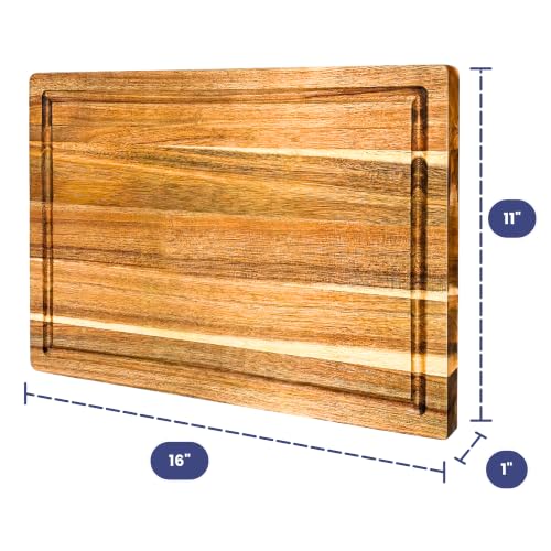 Non Toxic Wood Cutting Board - Conditioned with Natural Beeswax Flaxseed & Lemon Oil - Free of Mineral Oil - Made of FSC Certified Acacia Wood - 16" x 11" Thick Cutting Board by Ziruma
