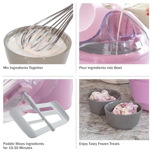 Ice Cream Maker - 1QT Ice Cream Machine for Sorbet, Gelato, Frozen Yogurt and More - Kitchen Appliances and Gadgets by Classic Cuisine (Pink)
