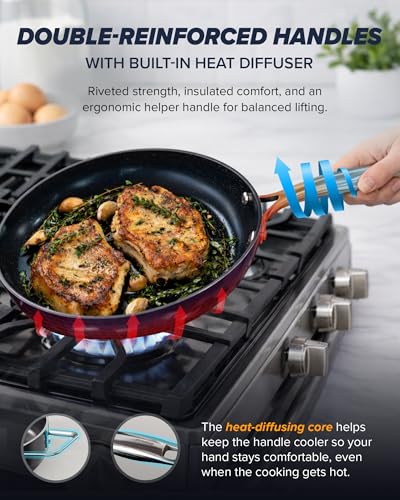 Nuwave Essential Series 5PC Ceramic Cookware Set PFAS-Free, G11 Duralon Blue Coating, Pots and Pans Set Non Stick, Diamond Scratch-Resistant,Stay-Cool Handle, Metal Lid,Induction Ready,Dishwasher Safe