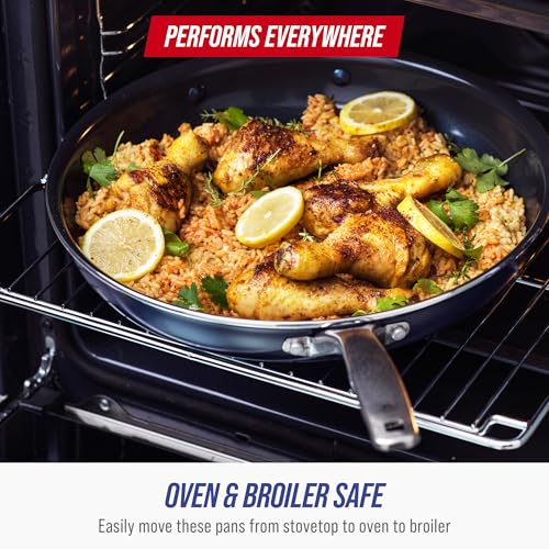 Blue Diamond 12 Piece Nonstick Cookware Set, Diamond Ceramic Pots & Pans, Dishwasher & Metal Utensil Safe, Non Toxic PFAS-Free, Kitchen Cooking Sauce & Saute Pans, Oven & Broiler to 600F, Blue