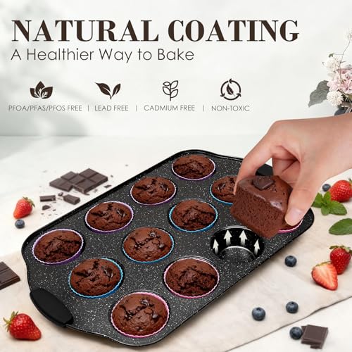 Baking Pans Set Nonstick, Bakeware Sets Stackable with Silicone Handles, AIVIKI 22 Pieces Oven Pan for Cooking Including Baking Cookie Sheet with Rack, Roast Pan, Cake Pan, Loaf Pan, Muffin Pan, Black