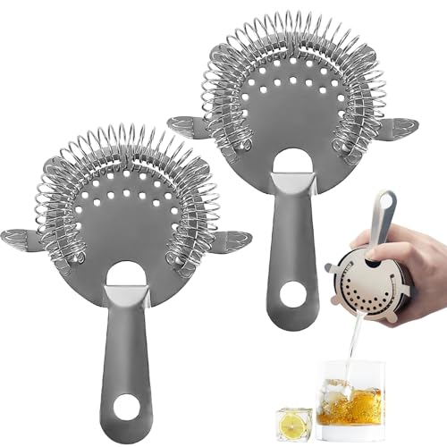 Wozoohyi 2Pcs Cocktail Strainer,4-Prong Stainless Steel Cocktail Strainer for Drinks,Bar Strainer for Bartending,Drink Strainer for Bartenders and Mixologists with High Density Spring (A-Silver2pcs)