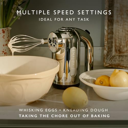 Dualit Hand Mixer - 300W- Strong Grip Handle - Attachments Included - Integral Plug Storage - 4 Speed Settings - Repairable gears - Flat Beaters, Dough Hooks, Balloon Whisk