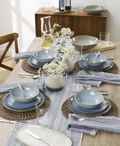 Oneida Dinnerware Set, Organic Shades Blue 18-Piece Dinnerware Set, Service For 6, Stoneware Material, Dishwasher And Microwave Safe, Bowls, Plates And Bowls, Dinner Dishes, Plates (Blue, 18 Piece)