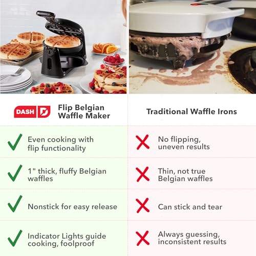 Dash Flip Belgian Waffle Maker - 6.5" Nonstick Surface - Rotating Belgian Waffle Maker with Quick Heat-Up System for Easy Breakfasts - Supports Multi-Use - Black