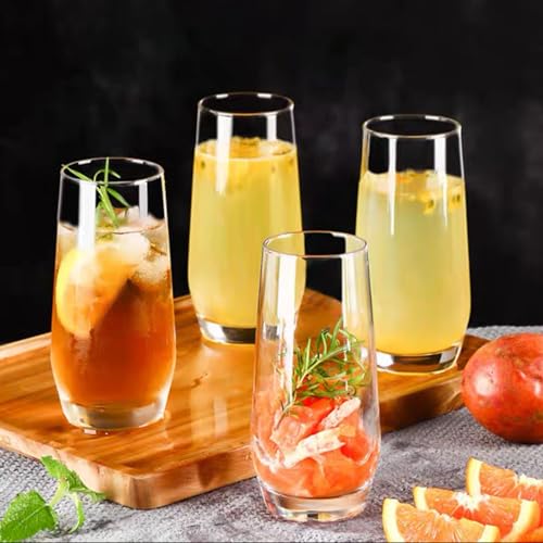 Ufrount Highball Glasses Set of 4,Tall Drinking Glasses 18oz,Clear Cocktail Glass Cup Water Glasses Mojito Glassware for Juice,Beverage,Restaurant