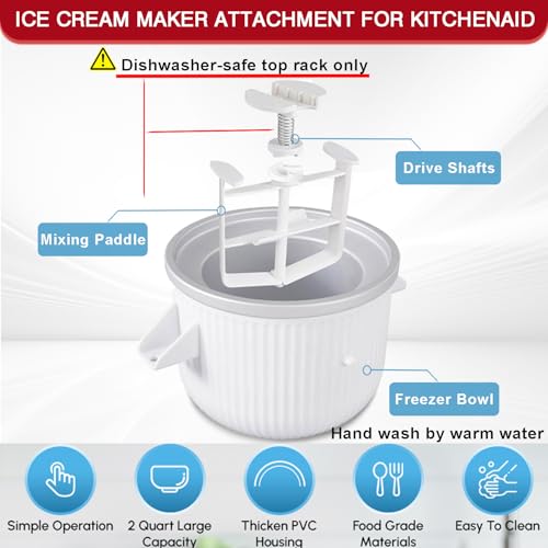 Ice Cream Maker Attachment for KitchenAid Stand Mixer, Compatible with 4.5/5QT & 6QT Stand Mixers, 2 Quart Frozen Kitchenaid Ice Cream Maker Attachment Ice Cream Bowl for Yogurt/Sorbet Gelato